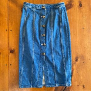 ANTHROPOLOGIE JEAN PENCIL MIDI SKIRT